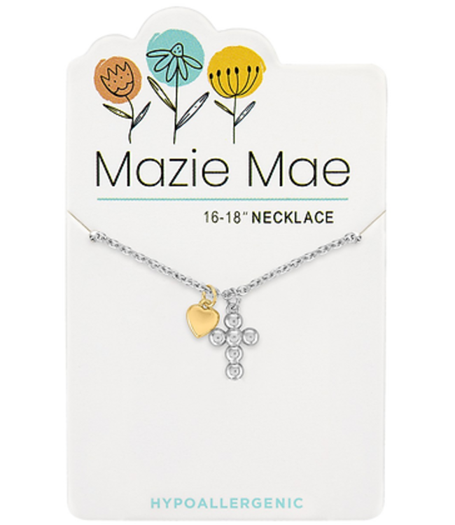 Silver Two-Tone Cross & Mini Heart Mazie Mae Necklace