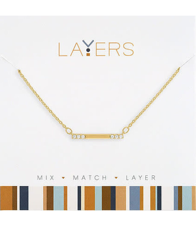 Gold Petite CZ Bar Layers Necklace