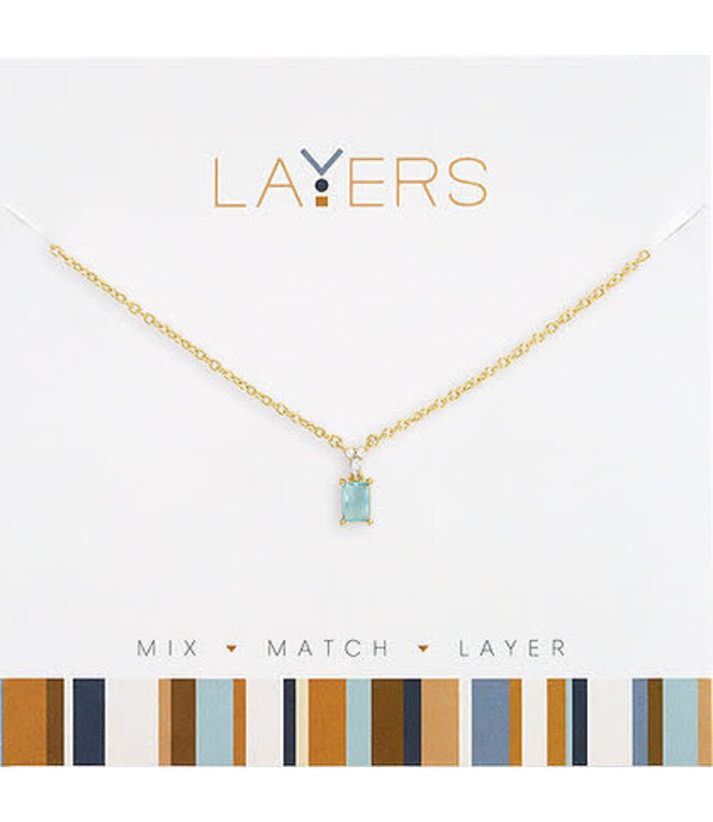 Gold Emerald Cut Sky Blue Drop Layers Necklace