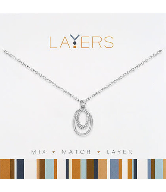 Silver Double Oval Layers Necklace