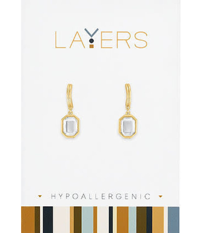 Gold Emerald Cut CZ Huggie Layers Earrings