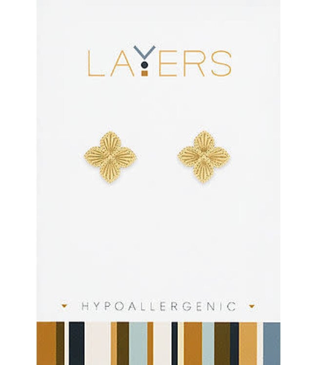 Gold Quatrefoil Stud Layers Earrings