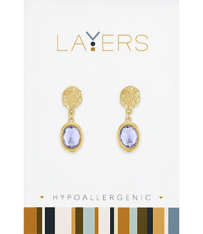 Gold Hammered Tanzanite Drop Dangle Layers Earrings