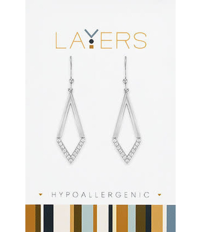 Silver Geometric Half CZ Dangle Layers Earrings