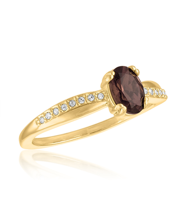 Elegant Smoky Quartz Oval Gold Layers Ring