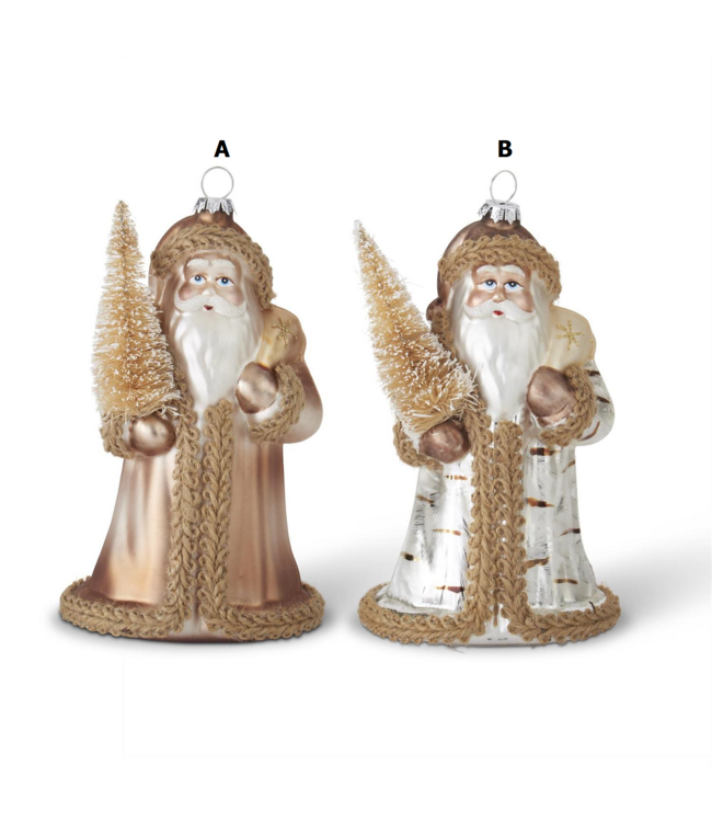 6.5 Inch Champagne & Silver Blown Glass Santa Ornaments - Sold Individually