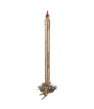 10 Inch Gold Glass Taper Candle Ornament w/Branch Clip