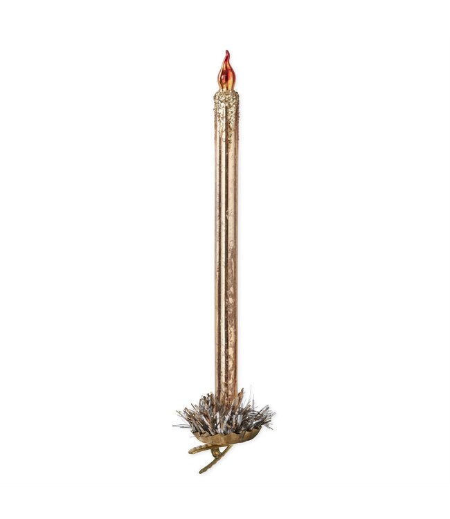 10 Inch Gold Glass Taper Candle Ornament w/Branch Clip