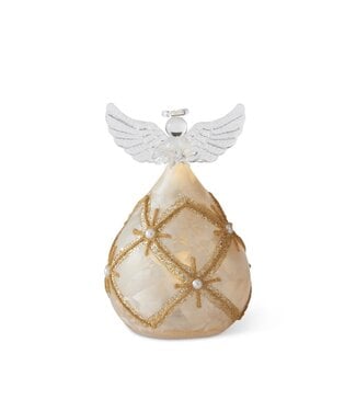 5 Inch Inch Gold & Pearl LED Angel Holding Star w/Timer