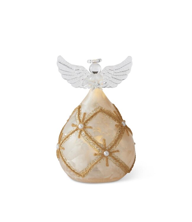 5 Inch Inch Gold & Pearl LED Angel Holding Star w/Timer