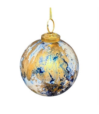 6" Blue/Gold Watercolor Glass Ball Ornament
