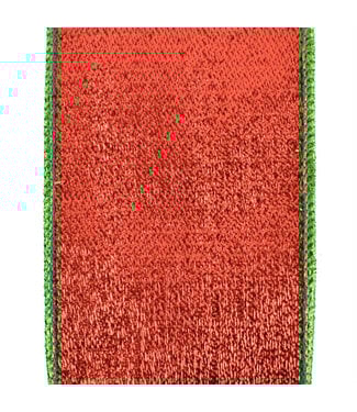 2.5" x 10yd Red Metallic Ribbon w/ Emerald Metallic Edge and Backing