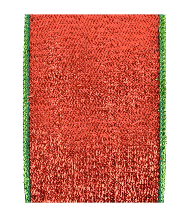 2.5" x 10yd Red Metallic Ribbon w/ Emerald Metallic Edge and Backing