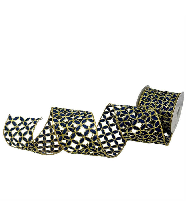 4" x 5yd Navy/Gold Cutout Ribbon