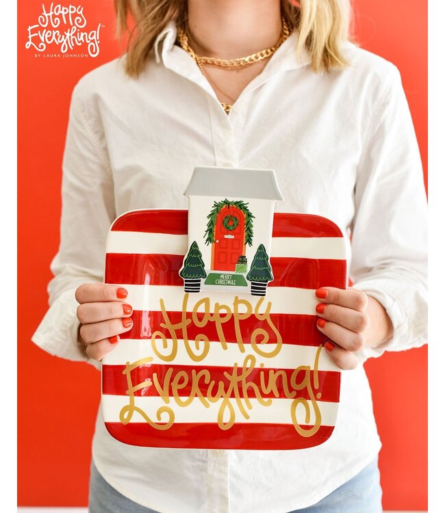 HAPPY EVERYTHING Red Stripe Mini Happy Everything! Square Platter