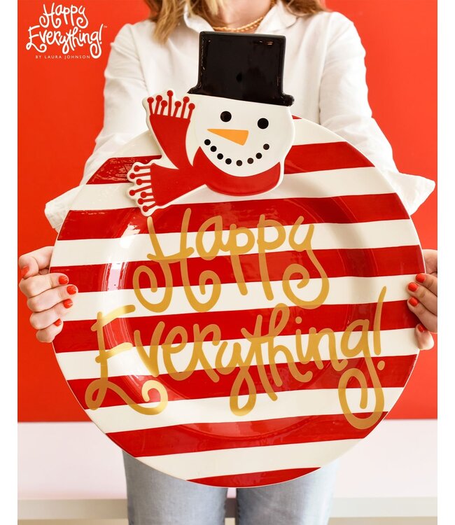HAPPY EVERYTHING Red Stripe Big Happy Everything! Round Platter