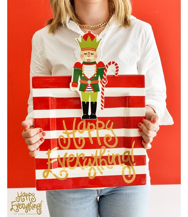 HAPPY EVERYTHING Red Stripe Big Happy Everything! Square Platter