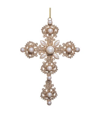 6.5" Glitter and Pearl Cross Ornament