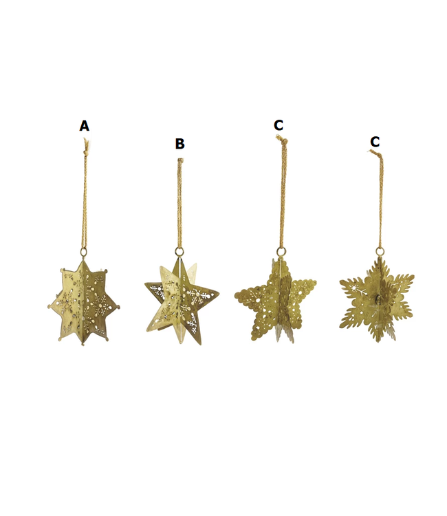 Metal 3D Snowflake Ornament With Cut-Outs, Antique Gold Finish
