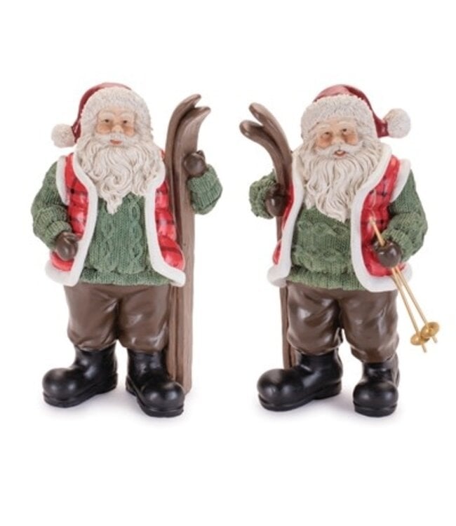 9.75" Resin Santa with Skis - Set of 2