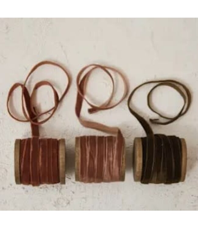 10 Yard Velvet Ribbon On Wood Spool - Set of 3