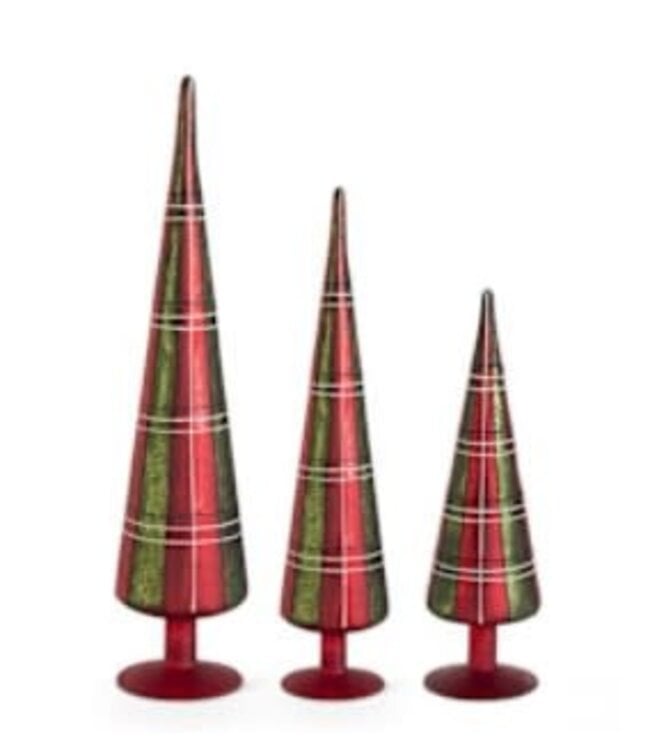 Red and Green Tartan Tabletop Glass Trees -Set of 3