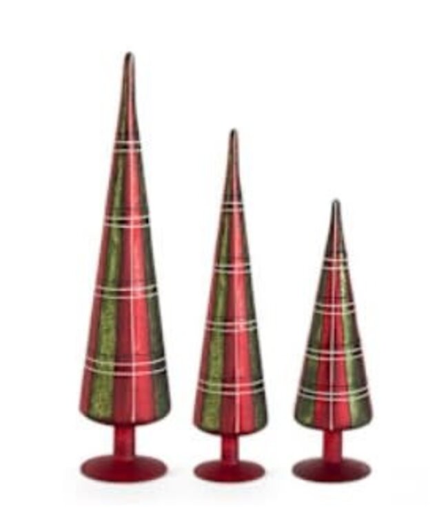 Red and Green Tartan Tabletop Glass Trees -Set of 3