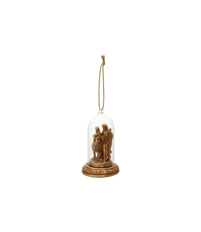 Resin Cloche Holy Family Ornament With LED Light