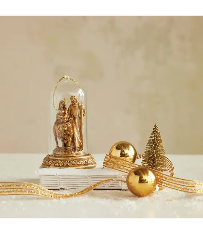 Resin Cloche Holy Family Ornament With LED Light