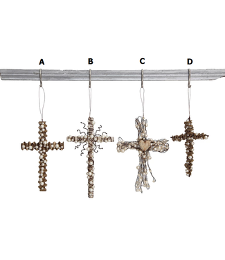 Wire Cross With Beads Ornament