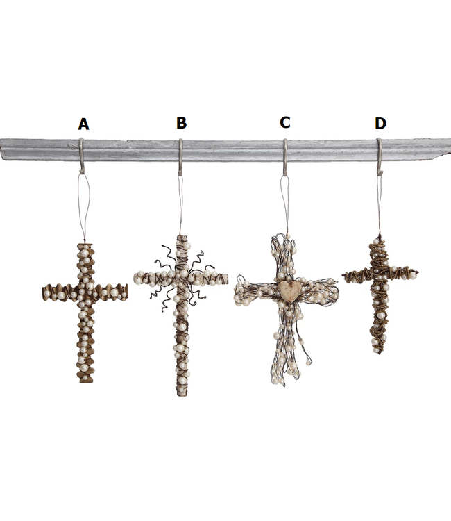 Wire Cross With Beads Ornament