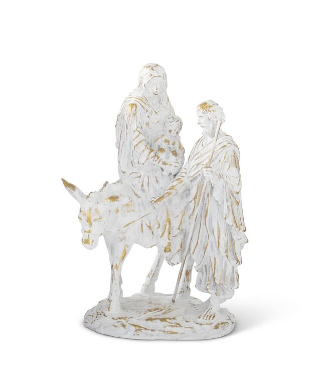 14" White w/Gold Resin Joseph w/Mary Riding Donkey Nativity
