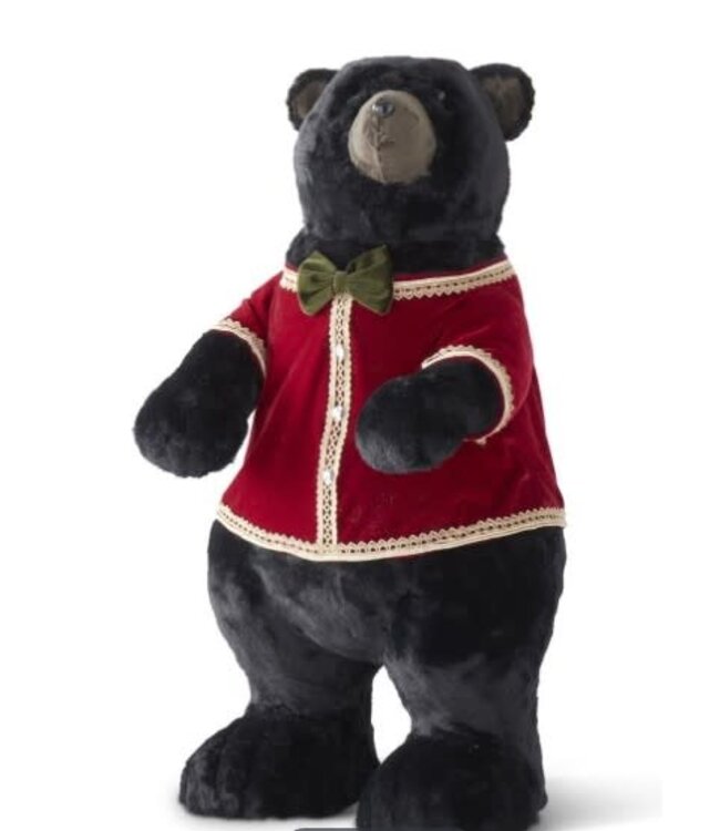 28.5" Standing Bear in Burgundy & Gold Velvet Coat w/Green Bow Tie