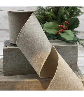 4" x 10yds Faux Linen Glitter Ribbon – Natural