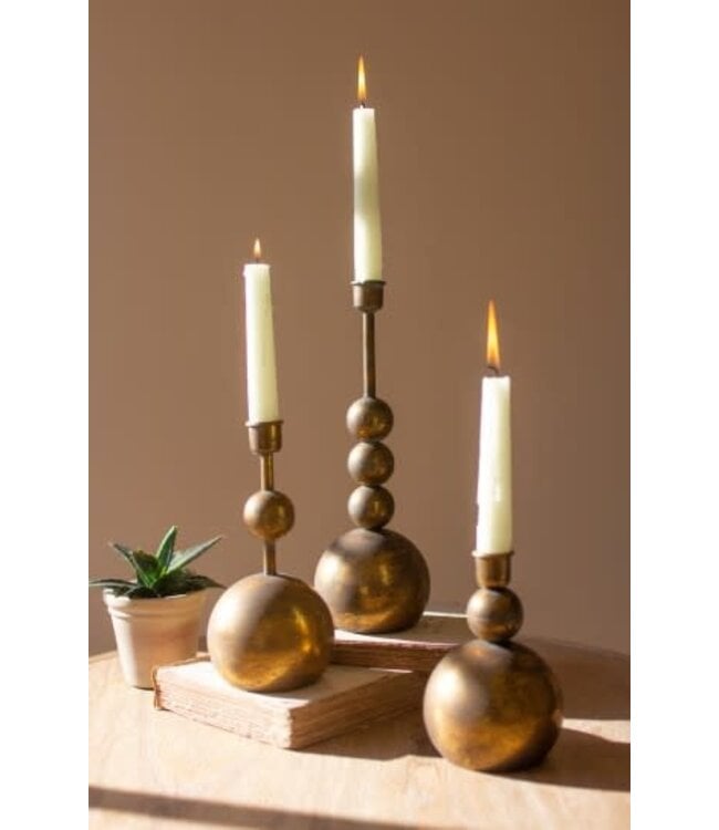 Set of 3 Antique Brass Taper Candle Holders
