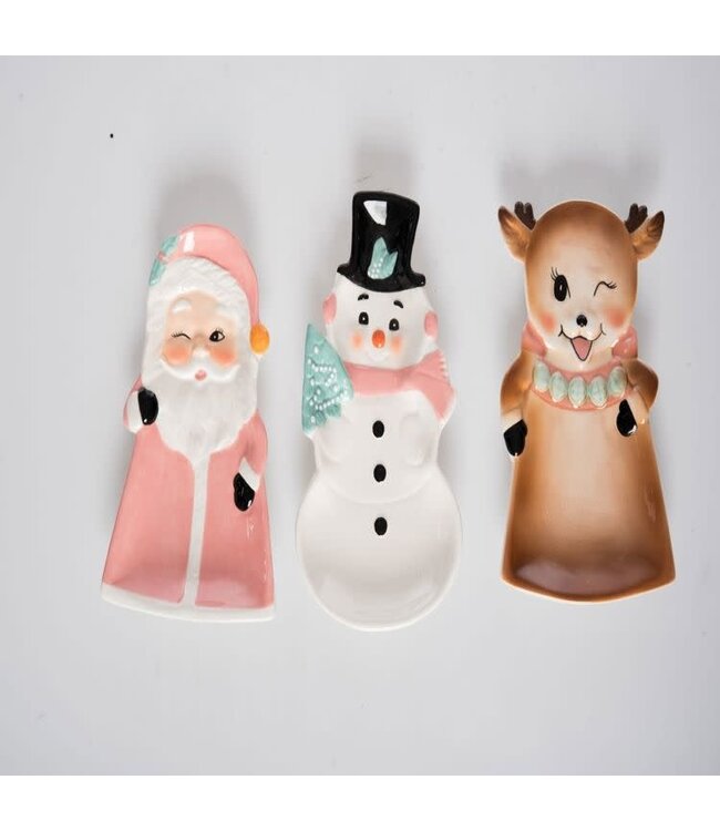 Dol Vintage Pink Christmas Character Tidbit Plate-sold individually