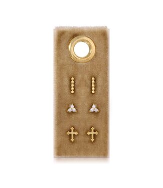 Cross Accented Stud Set on Velvet Tag