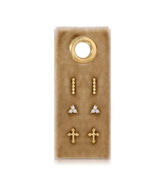 Cross Accented Stud Set on Velvet Tag