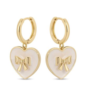 Huggies with Bow Accented White Heart