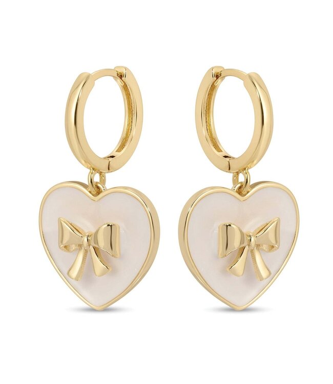 Huggies with Bow Accented White Heart