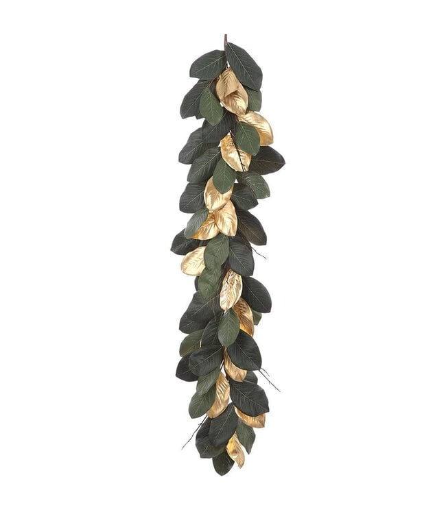 6' Magnolia Leaf Garland Green Gold