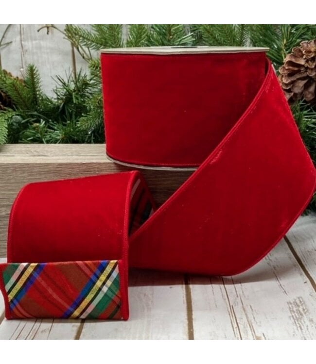 4" x 10yds Velvet Nutcracker Plaid Backing, Red