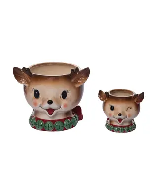 Dol Pink Vintage Reindeer Snack Bowl-sold individually