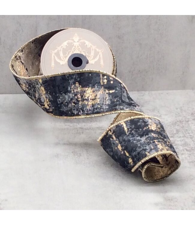 2.5" x 10yds Jacquard Caprice Ribbon – Gold Grey
