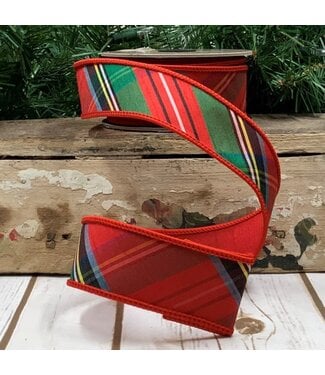 1.5” x 10yds Dupion Traditional Holiday Plaid, Red, Blue and Green