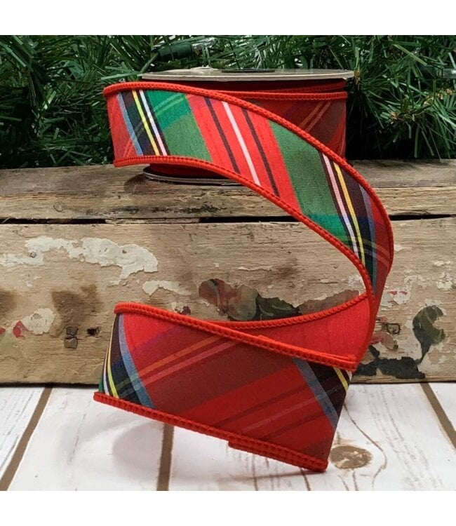 1.5” x 10yds Dupion Traditional Holiday Plaid, Red, Blue and Green