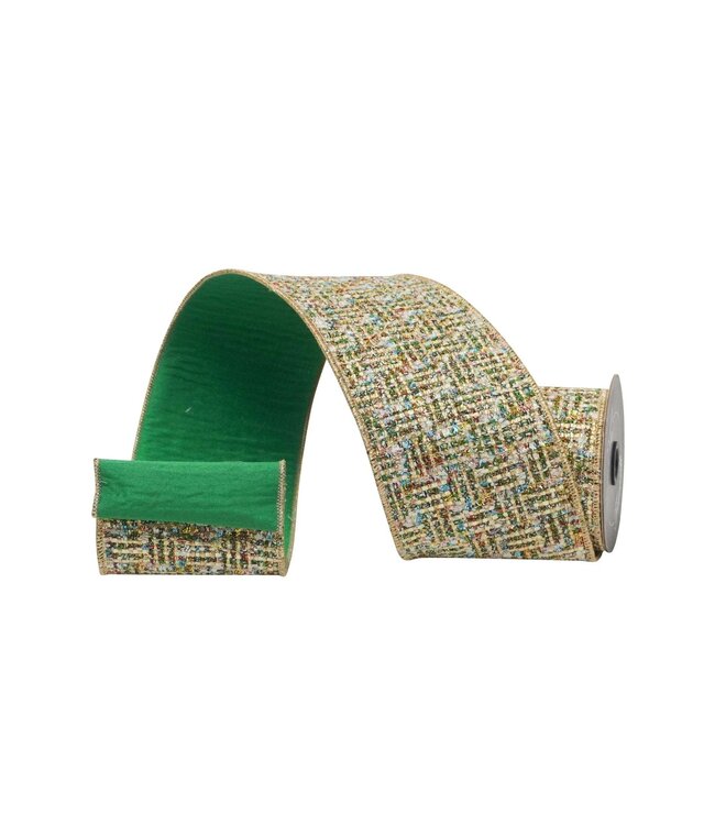 Tinsel Tweed Ribbon - Green