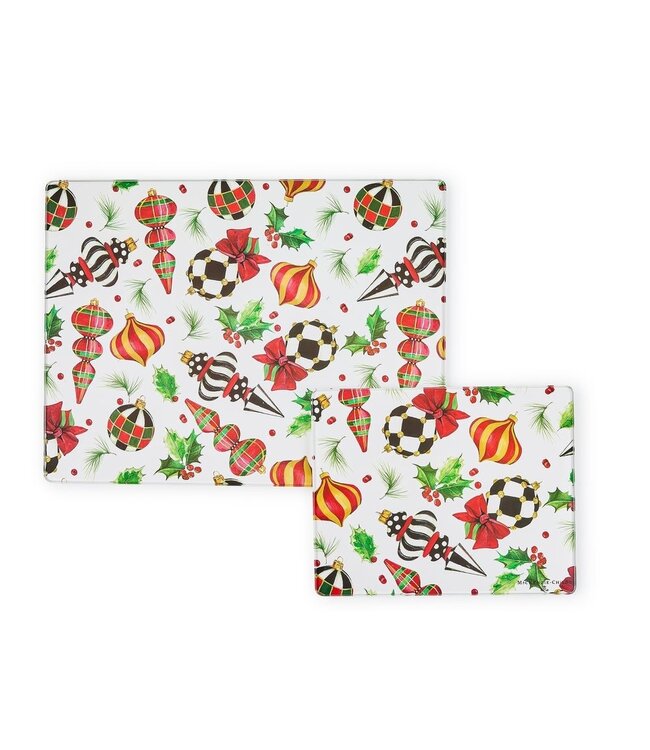MACKENZIE CHILDS Deck the Halls Glass Cutting Boards, Set of 2