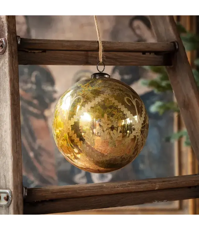 Etched Brilliant Gold Ball Ornament 8"