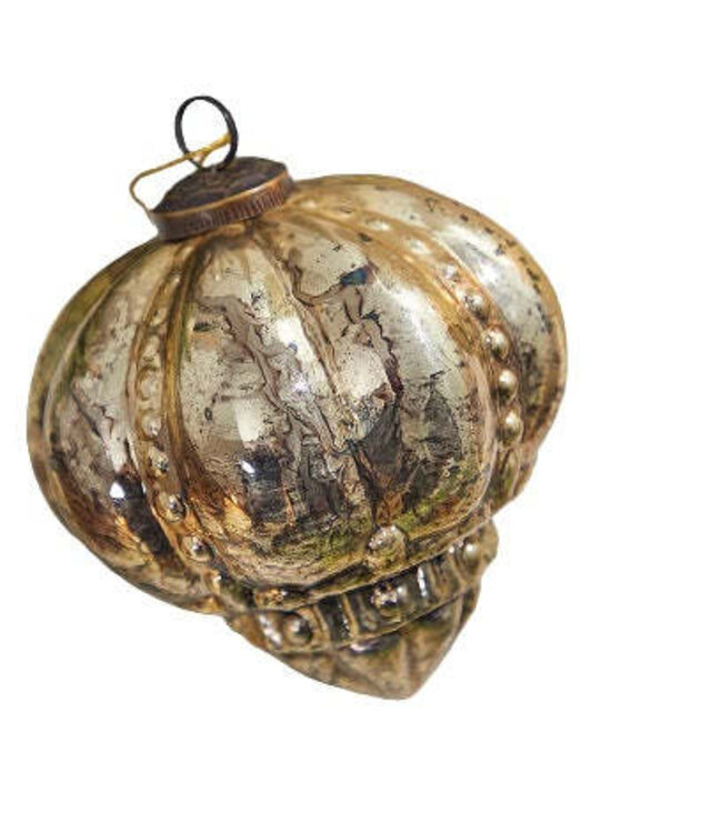 Regal Beaded Antique Gold Glass 5" Ornament